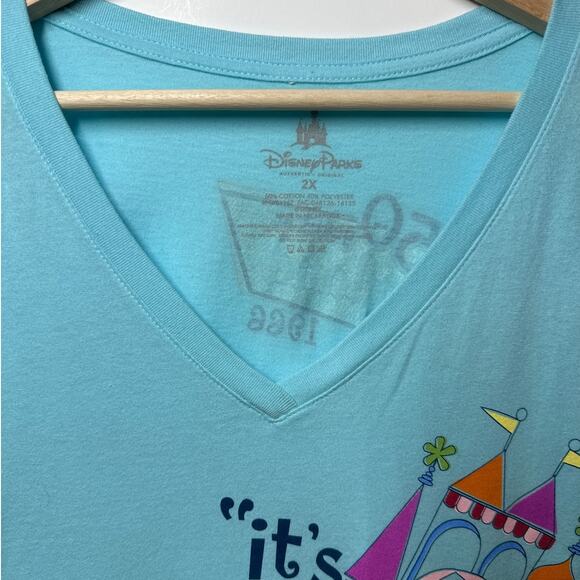 Disney Parks It's a Small World V-Neck Tee Shirt Limited Edition Blue Size 2X - Picture 2 of 7